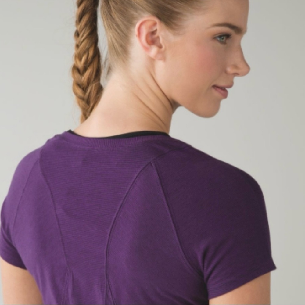 Lululemon Let Be Short Sleeve Tee in Wee Stripe Tender Violet Black Size 6 - Picture 2 of 9
